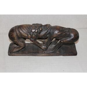 Vintage Tourist Art Carving Wood Asian Frog Deity Battle - Unique